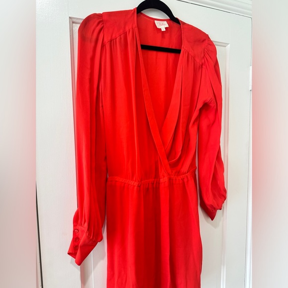 Parker red orange long sleeve SILK dress - Picture 12 of 12